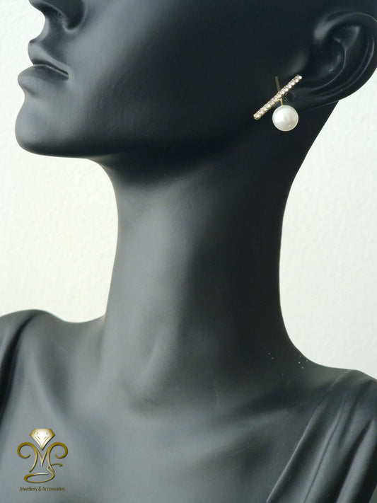 S925 Silver needle Korean Rhinestone Pearl Hoop earrings