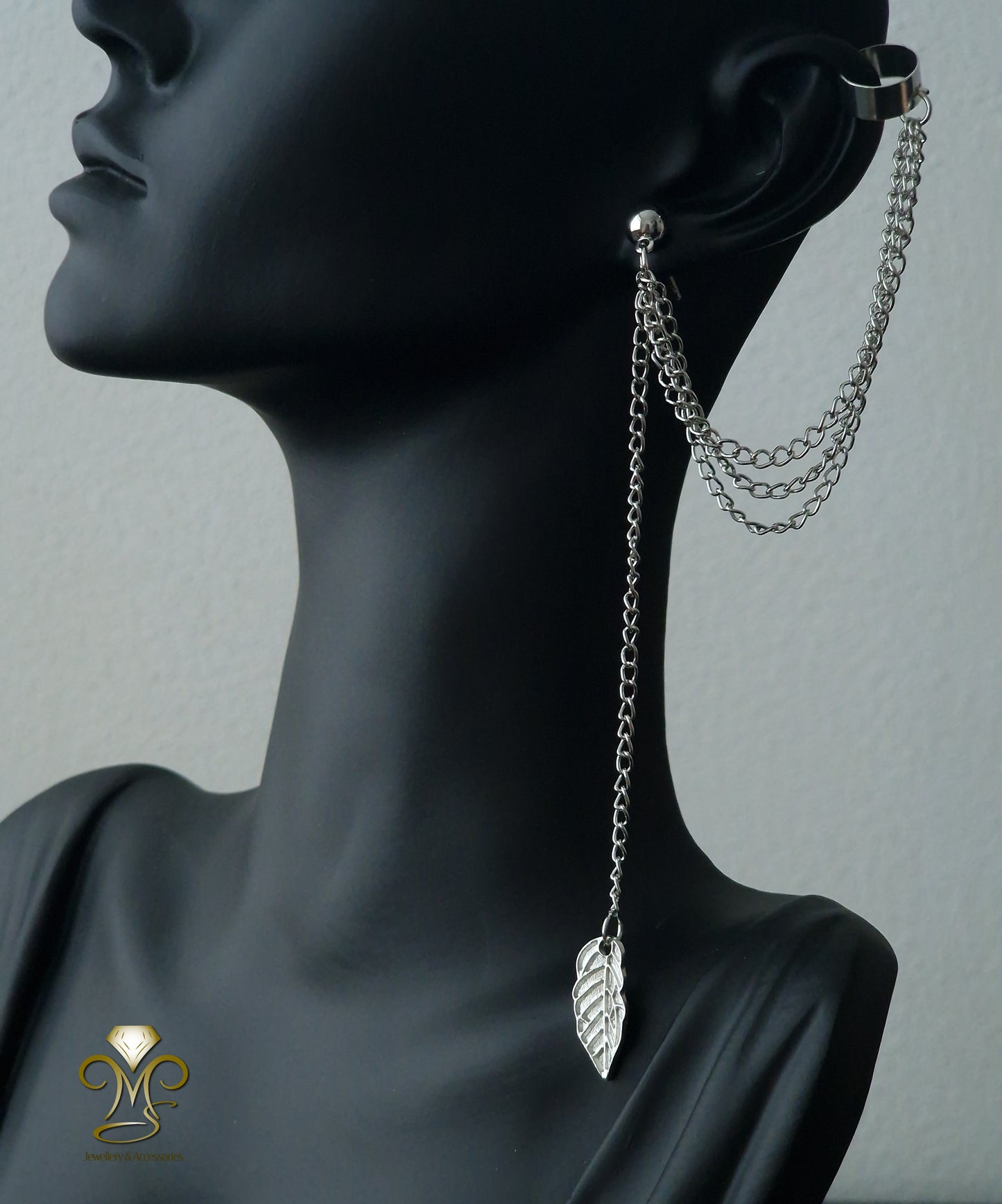 Bohemia silver leaves clip earrings set