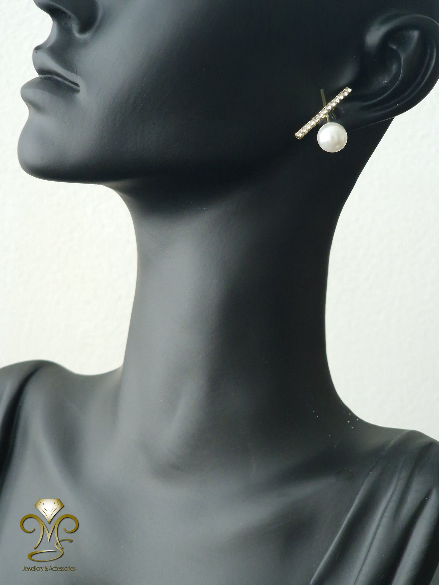 S925 Silver needle Korean Rhinestone Pearl Hoop earrings