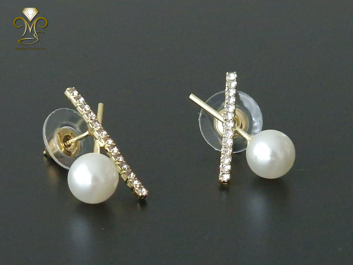 S925 Silver needle Korean Rhinestone Pearl Hoop earrings