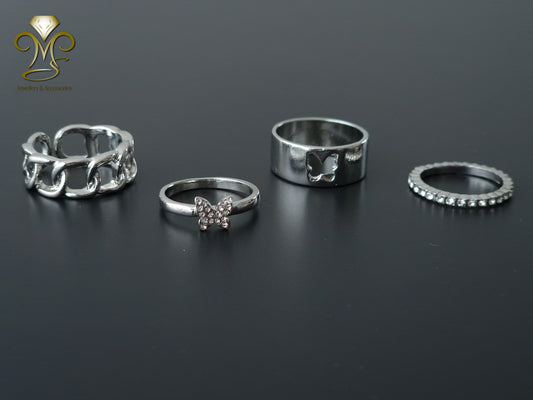 Hollow butterfly rings set